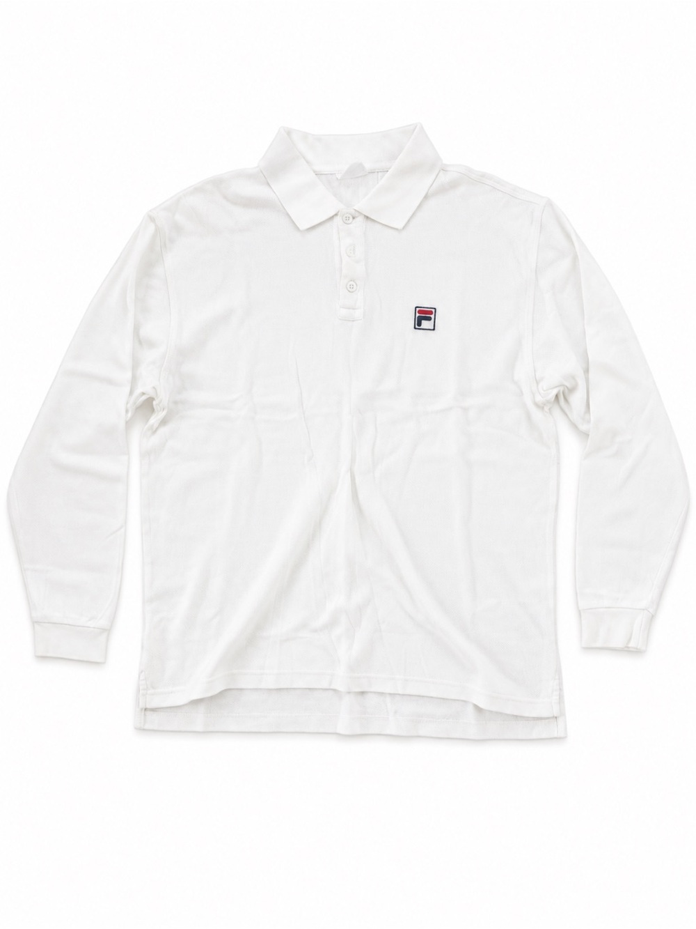 Vintage FILA White Long-Sleeve Polo Shirt with 90s Chest Logo